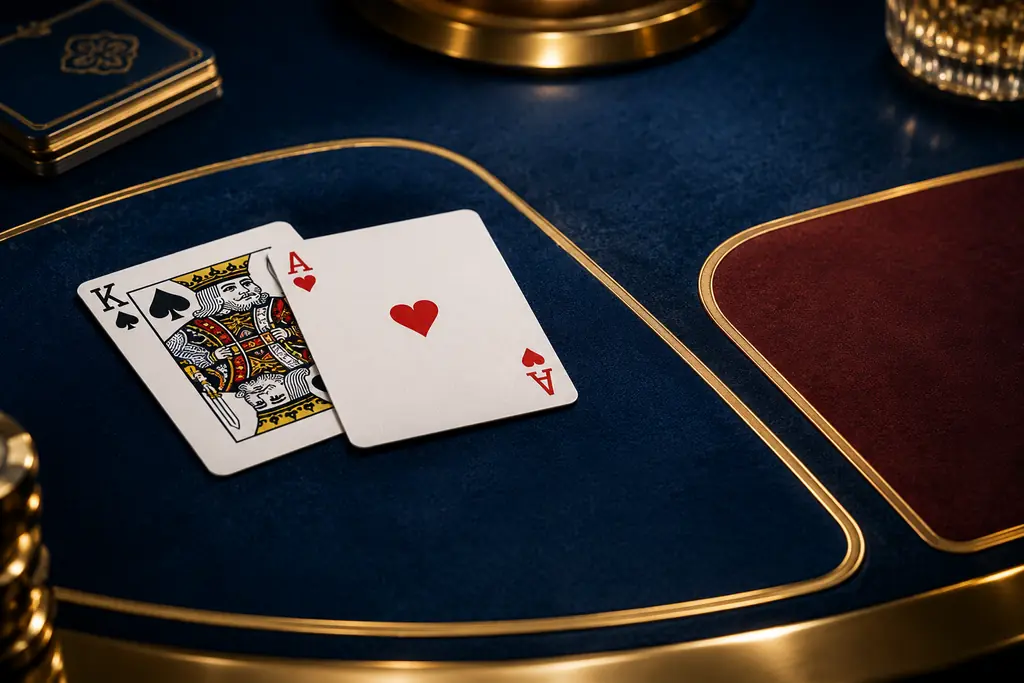 Kartu baccarat di atas meja hijau gelap.
